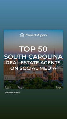 Listed in the Top 20 agents on social media in South Carolina! Thank you Property Spark!