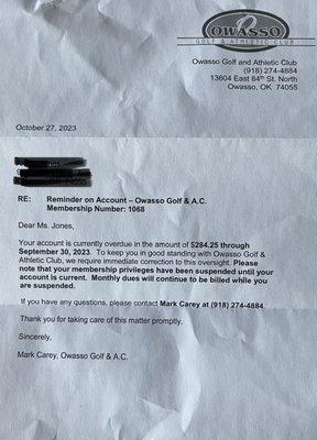 Harassment letter sent instead of callback requested