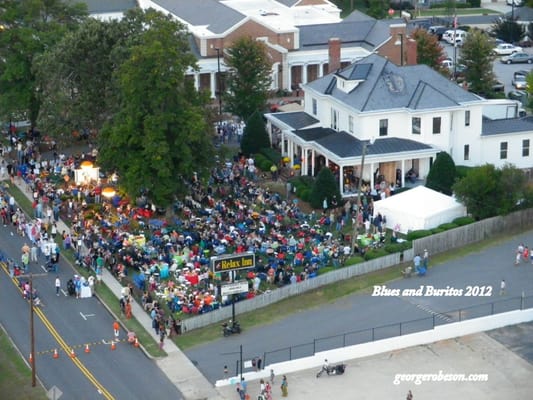 Aerial shot of Blues & Burritos, an annual firm event!