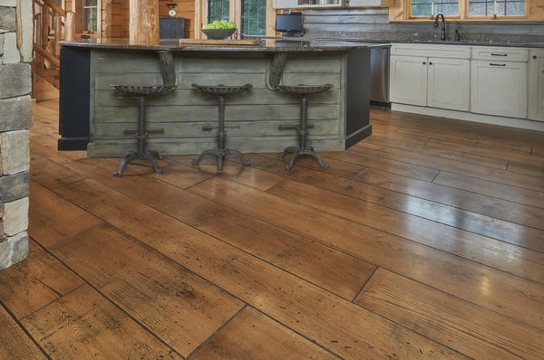 Wide Plank Live Sawn White Oak, Black Bleed, Custom Hand Distressed, New England Walnut Stain