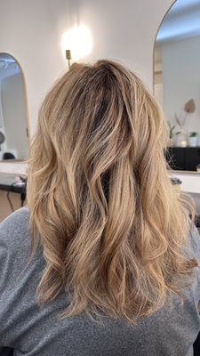 Customized base color and blonde balayage