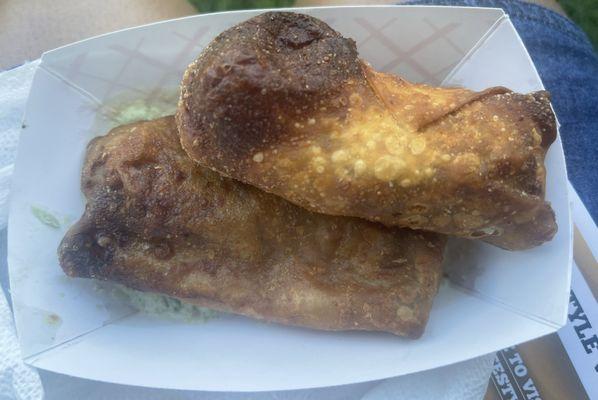 Egg rolls with sauce - think taco, but fried