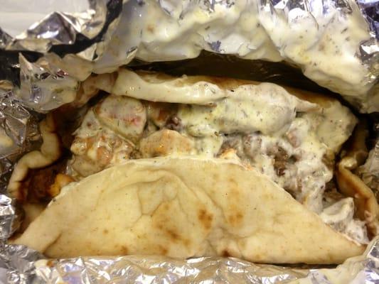 Chicken and lamb in a outa with extra white sauce! Yum!