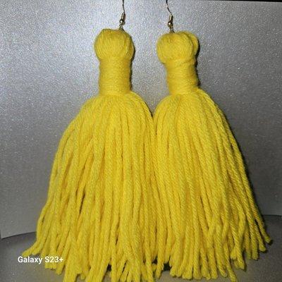 YELLOW YARN EARRINGS $16 + tax SHIPPING IS AVAILABLE