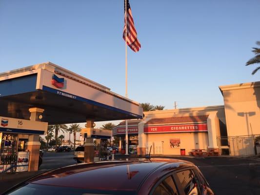 View from EV charger toward store.