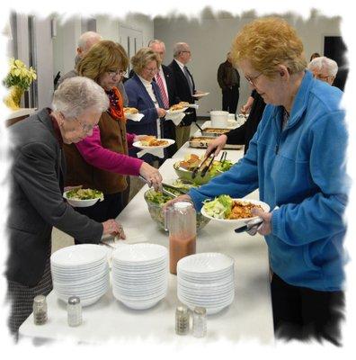 We have meals in our fellowship hall immediately following worship services on Sunday.