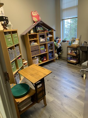 We have 2 stands alone therapeutic playrooms to make solid play therapy child friendly.