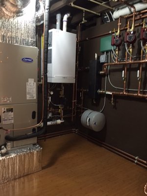 High efficiency Viessmann boiler and a Carrier AC air handler.