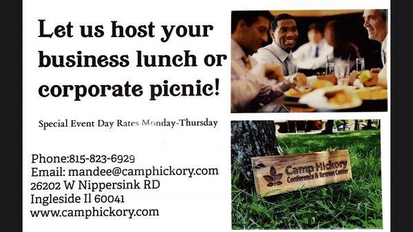 Camp Hickory offers a great location for our corporate picnics or business staff  lunch!