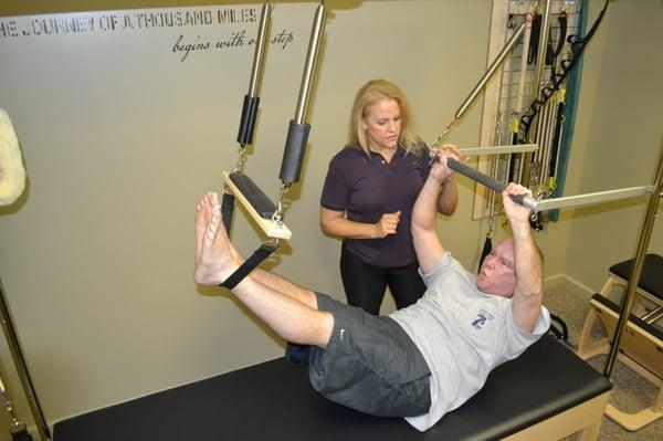 Rehab patient working on mobility and core strength