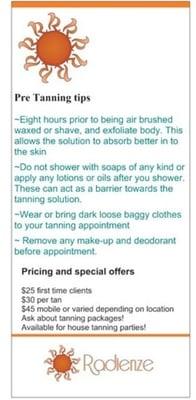 Pre tanning tips and pricing!