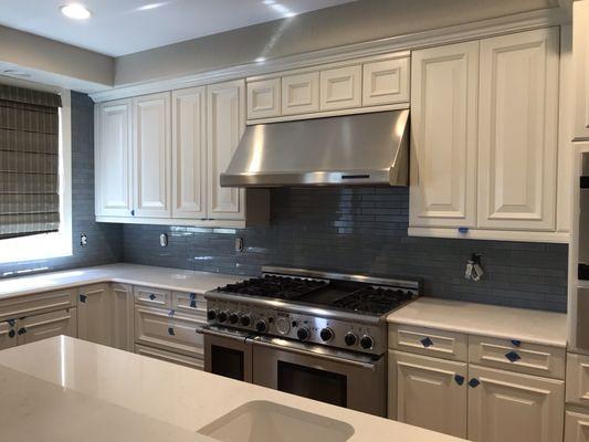 Hand made Ann Sacks subway tile on this backsplash for this gorgeous house in Highlands Ranch Colorado.