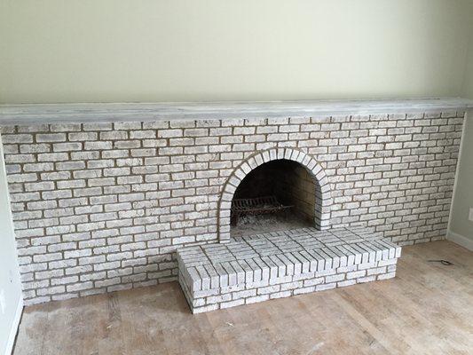 Whitewash Finish, Brick Fireplace