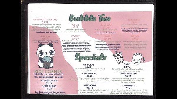 Bubble Tea Menu