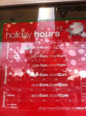 Holiday hrs as of 11/12/11