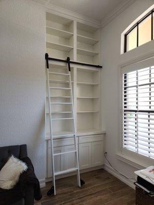 Built-in book case with rolling ladder.