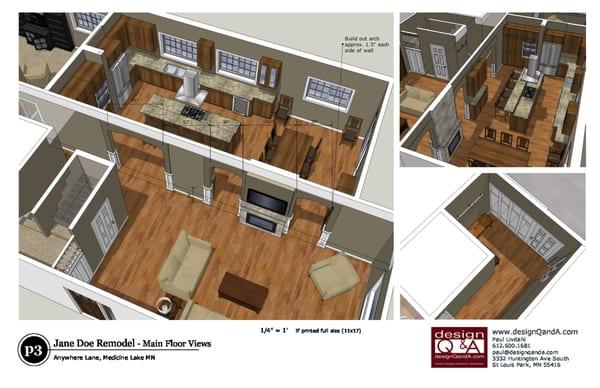 This is a conceptual plan for a remodel that included moving the kitchen and DR to maximize lake views.