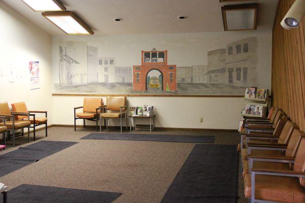 Waiting room with mural