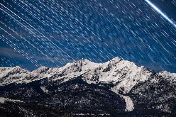 Moonlit Tenmile Mountain Range with Star Trails