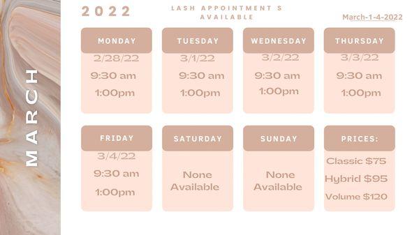 March appointments available.