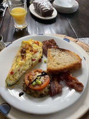 Breakfast with tomatoes grown in their own garden.