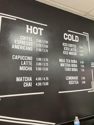 The menu for the cafe