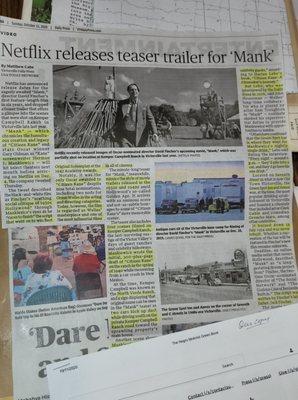 Article about the filming of "Mank"