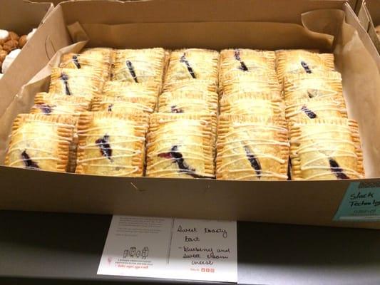 Blueberry cream cheese toasty tarts with a postcard menu!