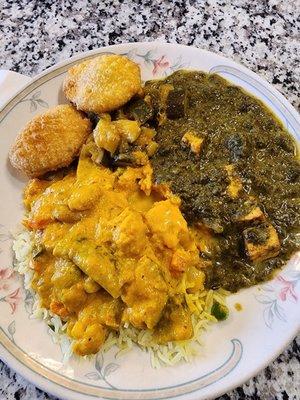 My plate. Saag paneer and navaratan koorma.