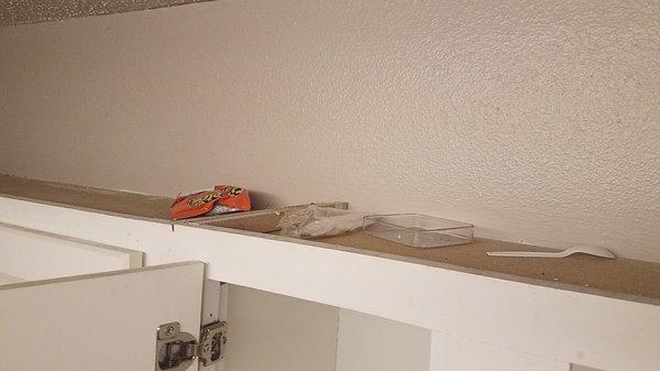 Trash on top of the cabinets the day I moved in - from the last tenant