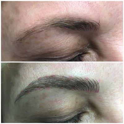 Before and after initial microblading appointment