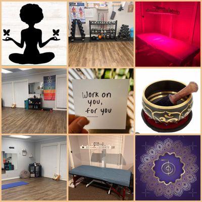 Red light therapy, reiki, chakra healing, yoga