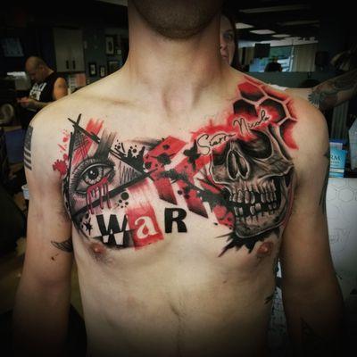 War trash polka tattoo by @sabrinacruz005