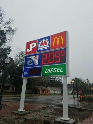 Beware of gas pump price. Posted sign says $2.09/9 a gallon - pump price is .25 higher