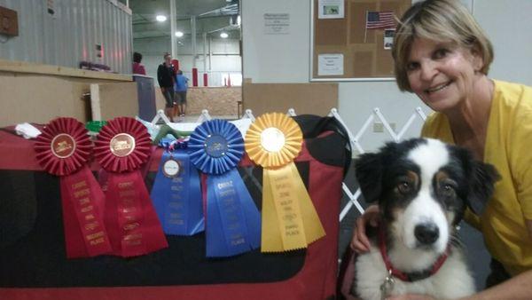 One of our patients just having competed in a dog show running with her dog after treatment for bilateral Morton's neuromas.