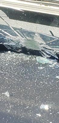 The damaged glass on the dash.