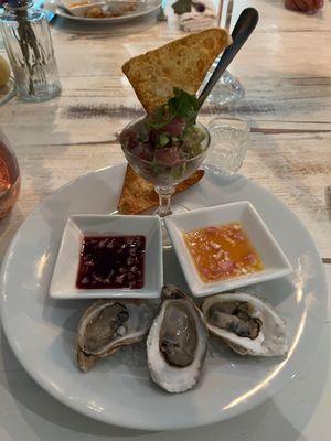 Oysters with mignonette and ahi tuna appetiser