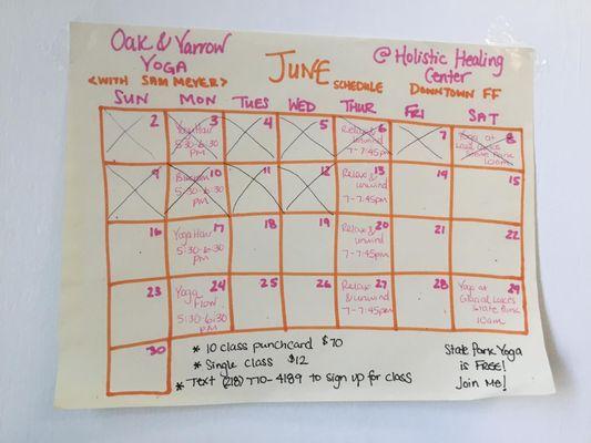 The rest of June's Yoga schedule!