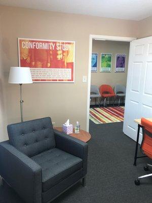 Clinician office with a view of waiting area at Thriveworks Chesapeake