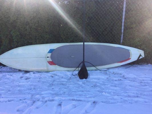 I have started to repurpose old SUP's by removing the fiberglass, reshaping, and reglassing them. This is from a lunchtime snowy lunch break