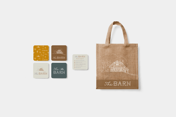 Brand Identity design for The Barn, a rustic retreat offering chef services and cooking classes in Highlands, NC.