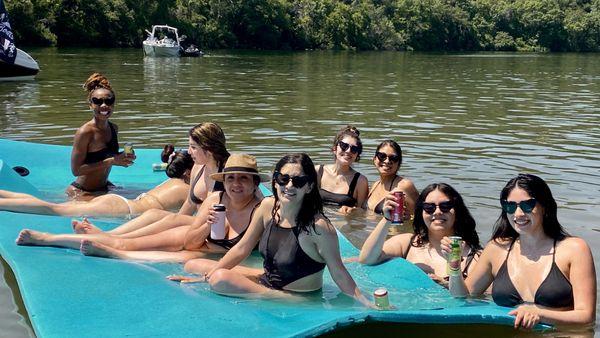 Party on the lily pad in Party Cove on Lake Austin