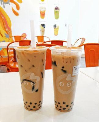 Grass Jelly milk tea with boba!