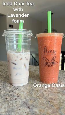 Lavender chai tea and sunshine smoothie