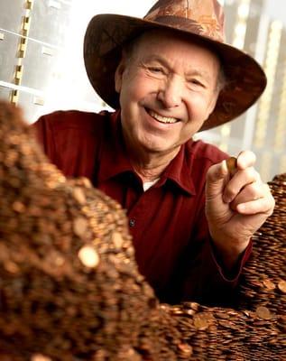 We built this mound of pennies for the client.  It was a testimonial for a bank.