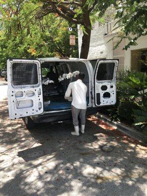 Prepping the van for one our floral deliveries