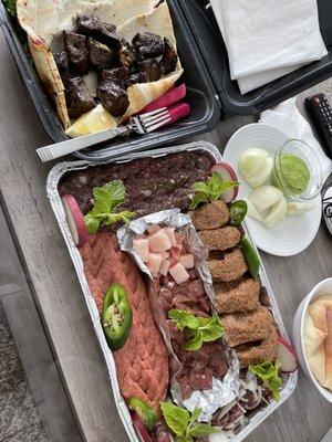 Mixed Raw Meat Platter and 2 Grilled Liver Skewer