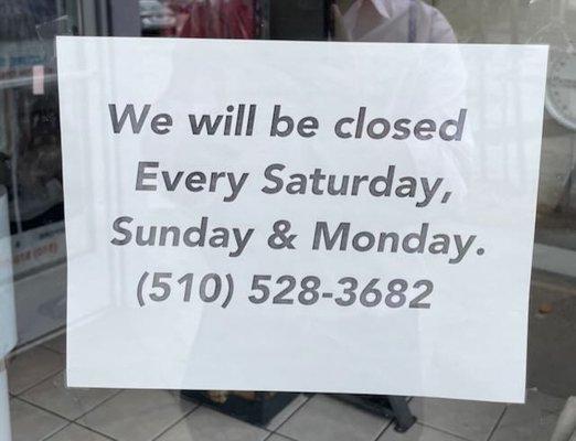 OK Cleaners and Laundry is now closed every Saturday, Sunday, and Monday (Sept 20, 2024)