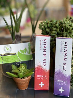 We offer the complete line of Inhale Health products: Vitamin B12, Melatonin, and Caffeine inhalers.