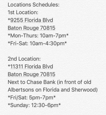 Check FB for current updates on location and hours. These locations and time were updated as of 8/1/2017